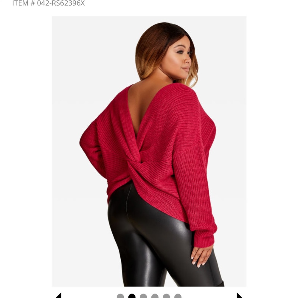 Knot back v-neck front off shoulder sweater